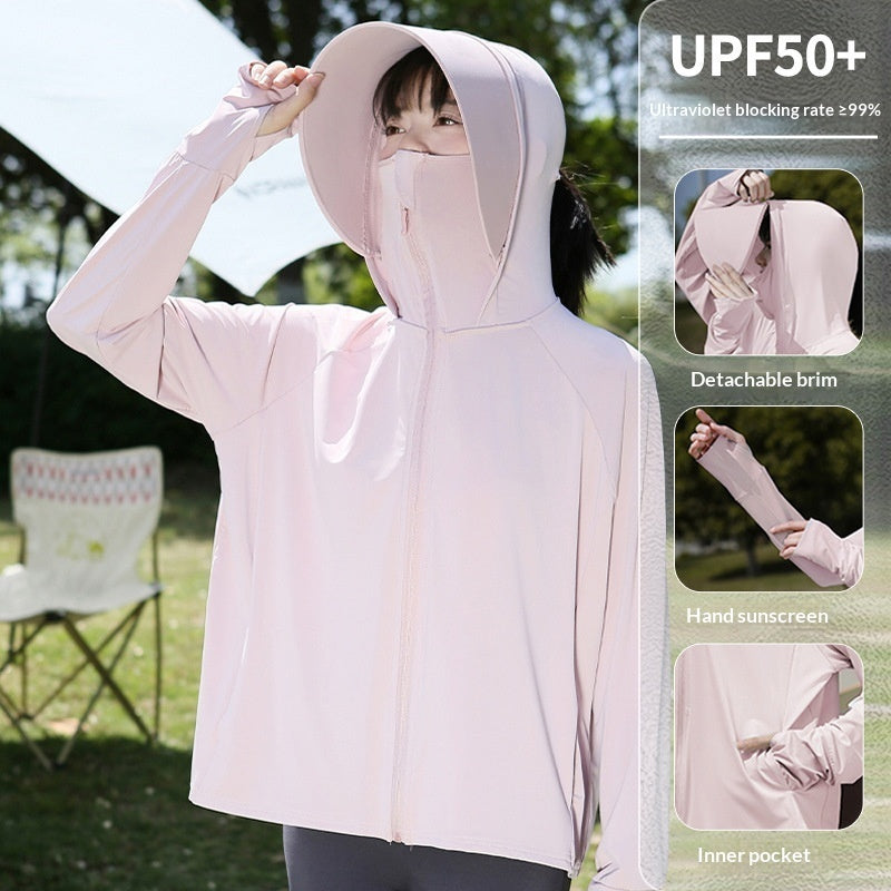 Womens Ice-Silk Wide-Brimmed Loose Sun-Protection Coat