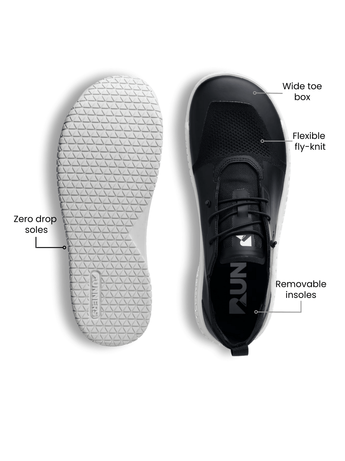 Barefoot Training Shoes Zero Drop - Black | Wide Toe Box Minimalist Trainer