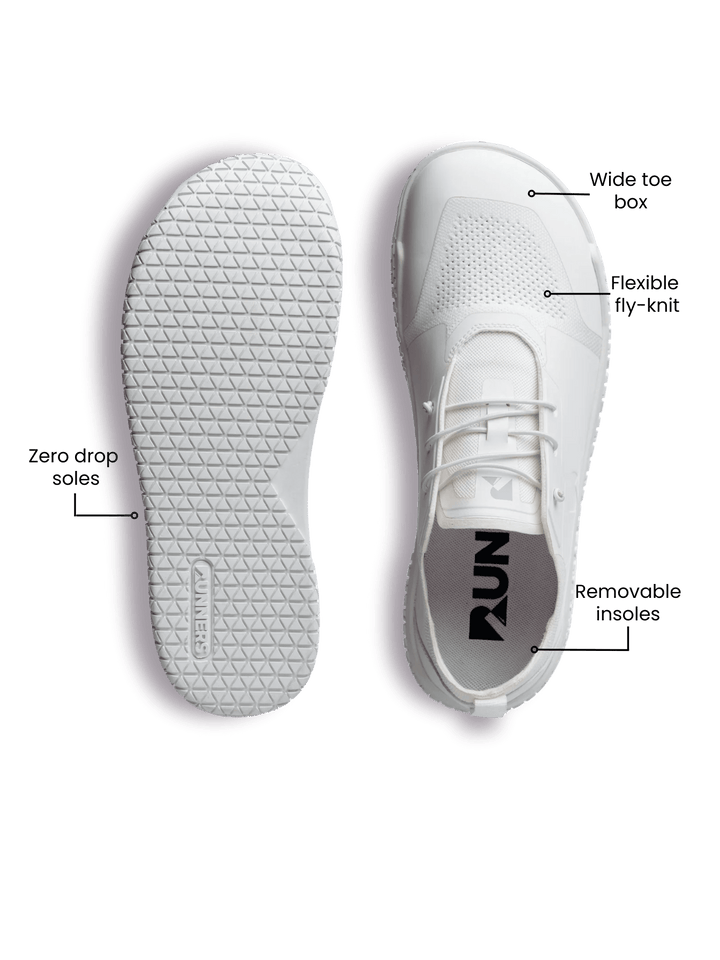 Barefoot Training Shoes Zero Drop - White | Wide Toe Box Minimalist Trainer
