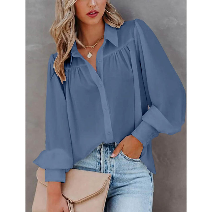 Women's Sheer Blouse with Plain Buttons, Long Sleeves