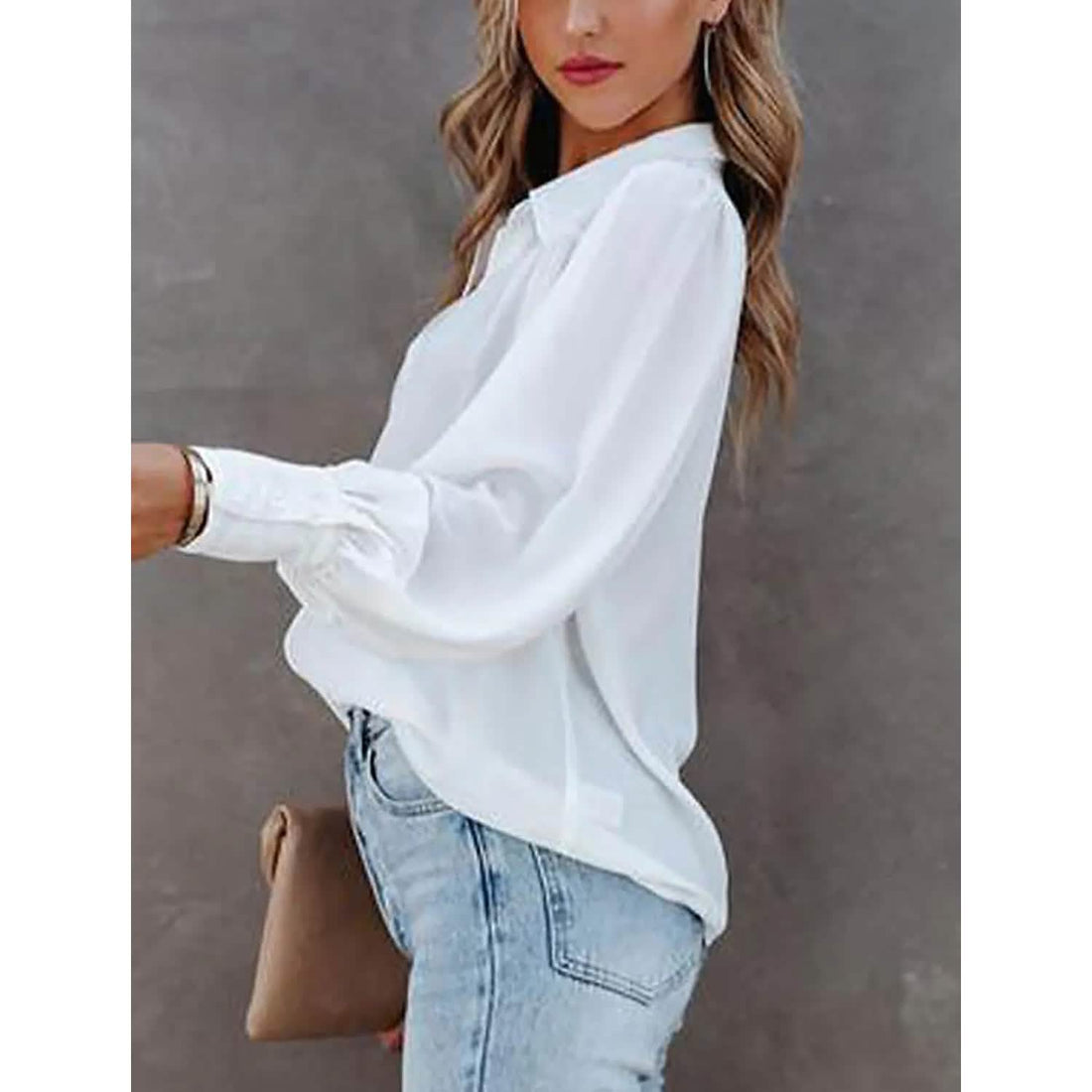 Women's Sheer Blouse with Plain Buttons, Long Sleeves