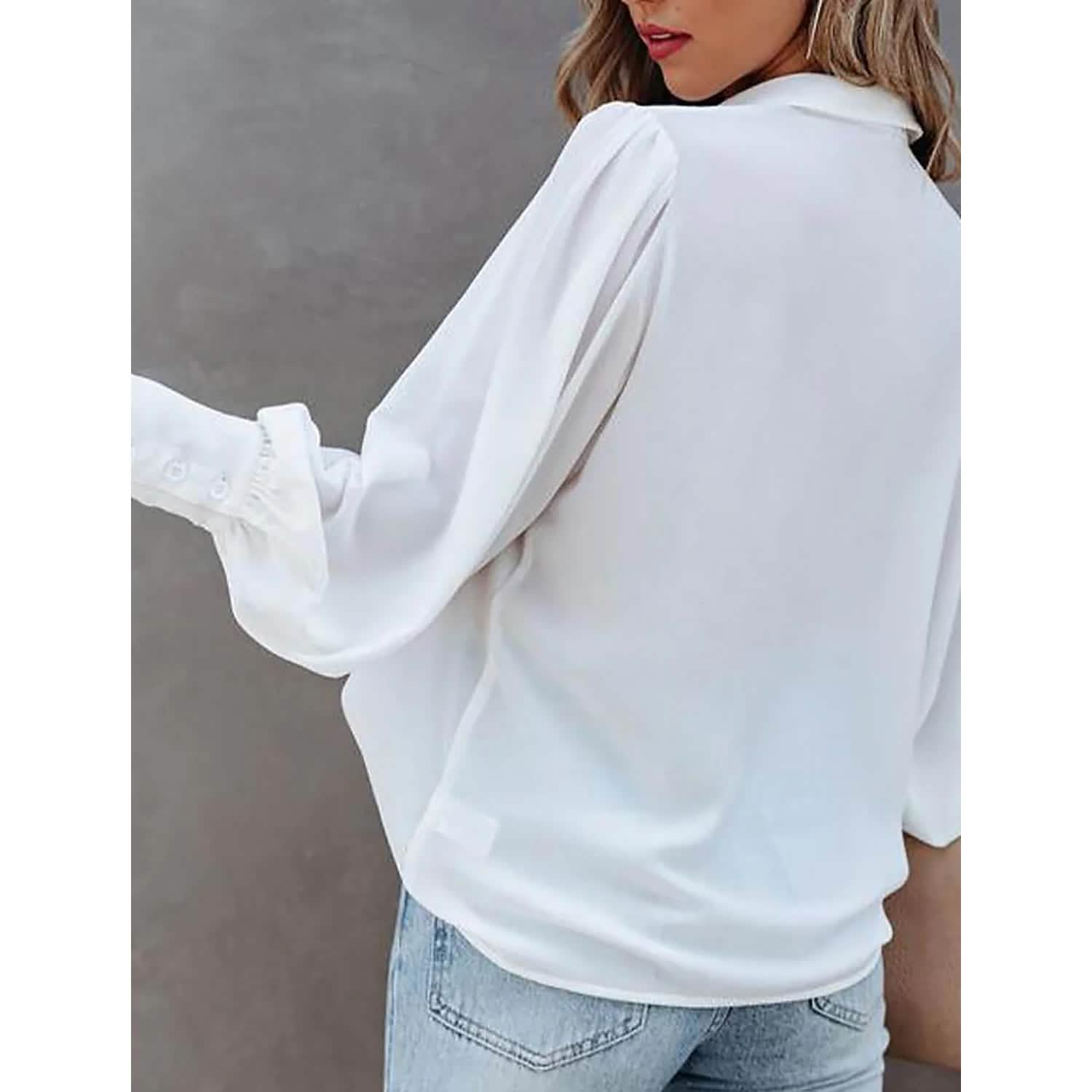 Women's Sheer Blouse with Plain Buttons, Long Sleeves
