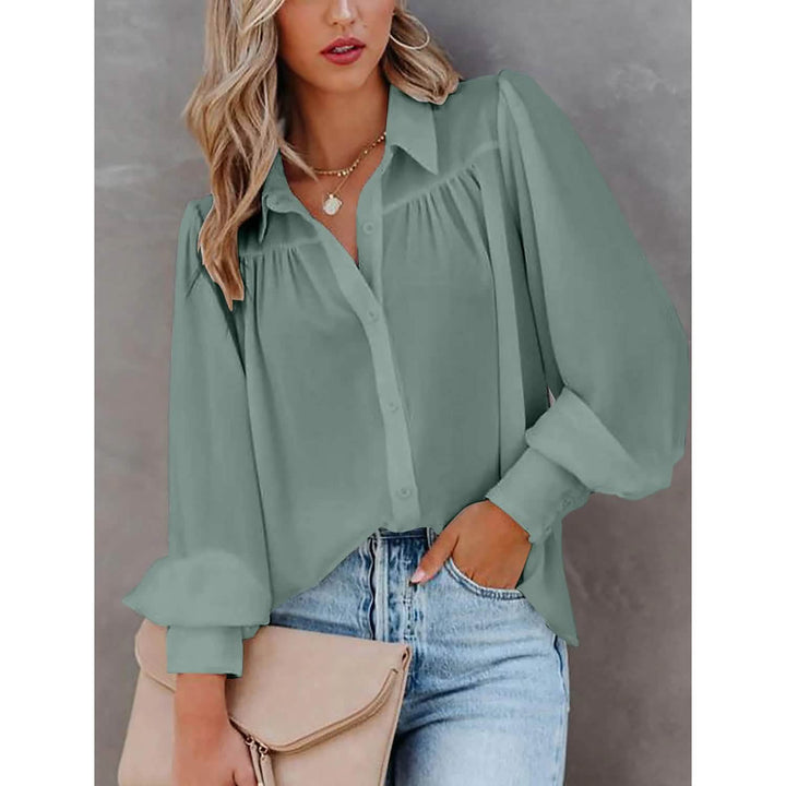 Women's Sheer Blouse with Plain Buttons, Long Sleeves