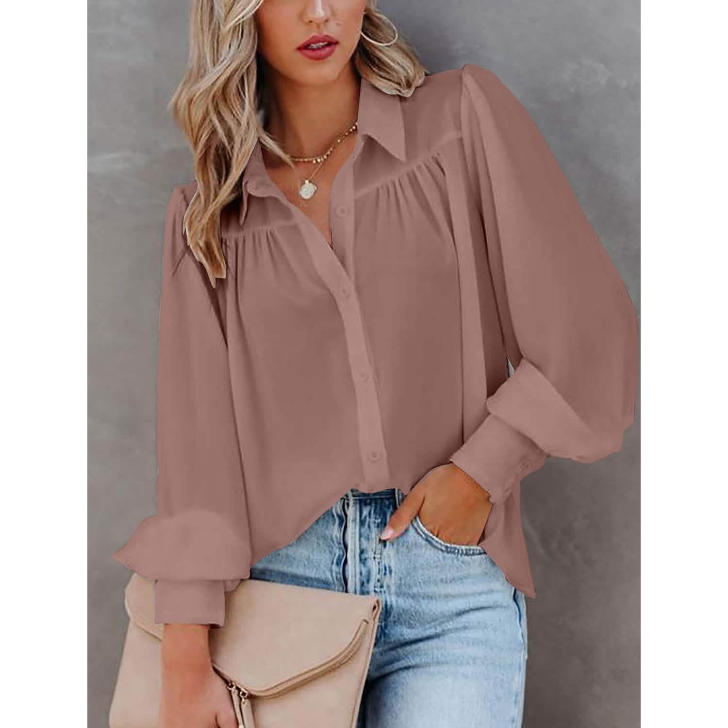 Women's Sheer Blouse with Plain Buttons, Long Sleeves