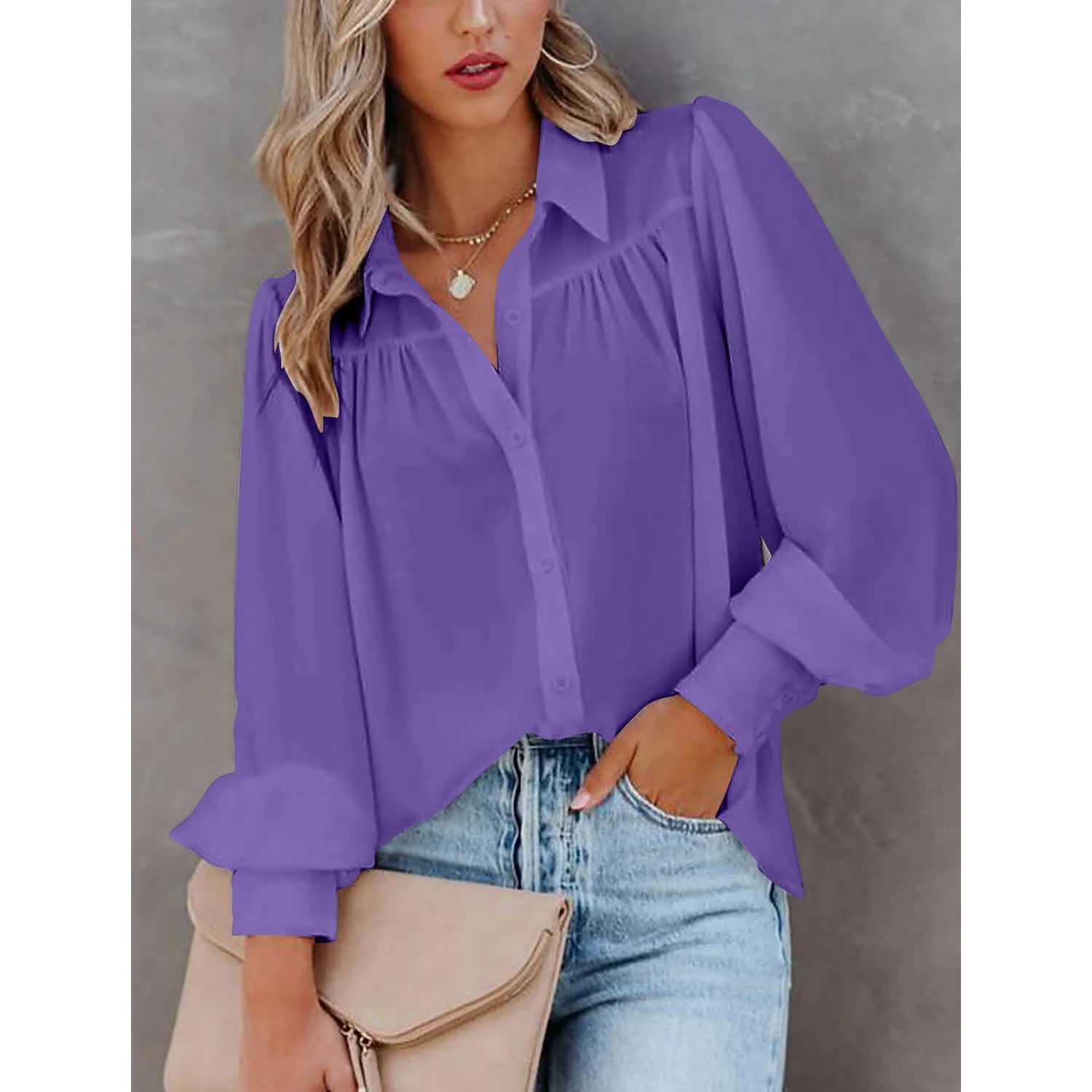 Women's Sheer Blouse with Plain Buttons, Long Sleeves